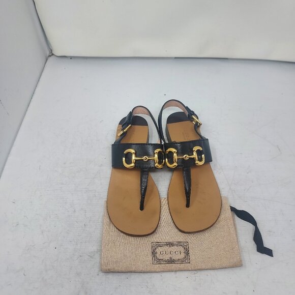 GUCCI Black Baby Horsebit Thong Flat Leather Sandal - Picture 5 of 10